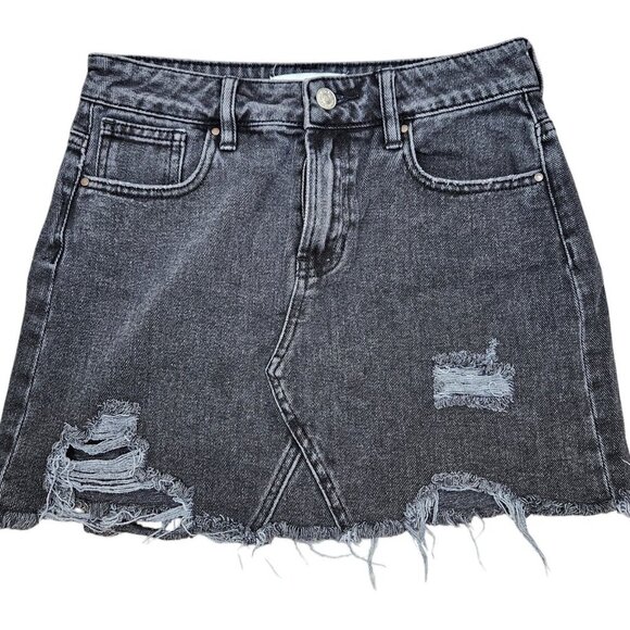 Pacsun Black Black Denim Distressed Pockets Jean‎ Miniskirt size 25 - Picture 1 of 3